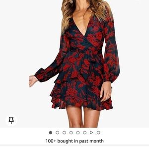 Red And black floral dress